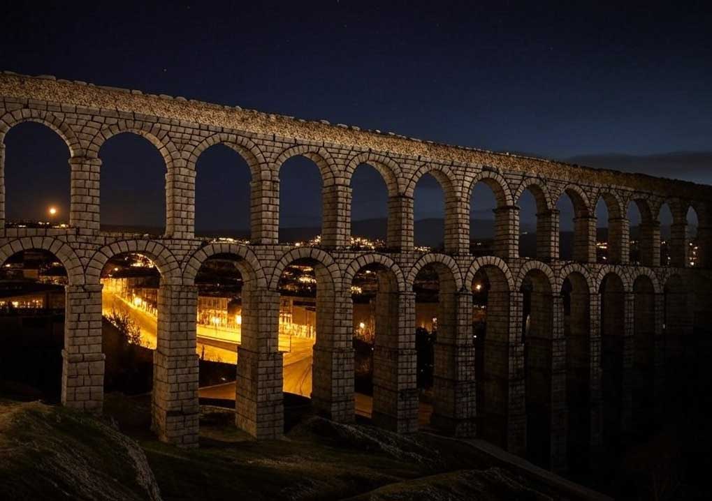 Segovia de noche El acueducto